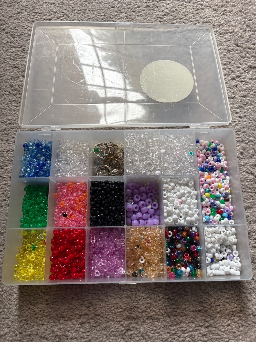 Clear Plastic Compartment Storage Box with Multicolor Bead Organizer
